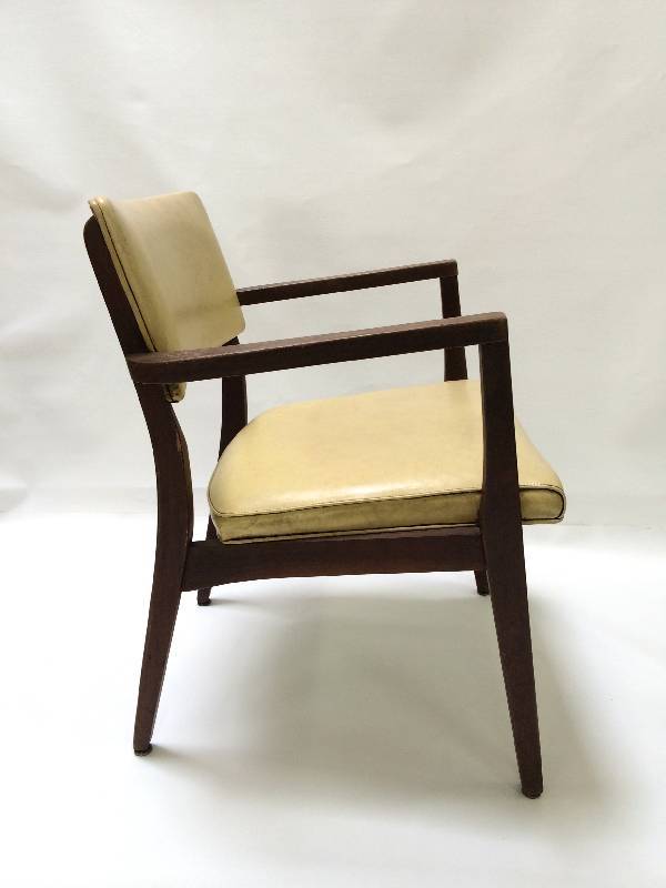 Yellow Upholstered 1960s Wooden Arm Chair & Bent Wood Side Table