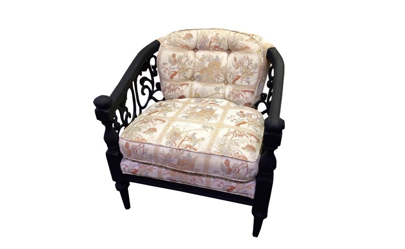One Chair Mid Century Modern Asian with Iron accents