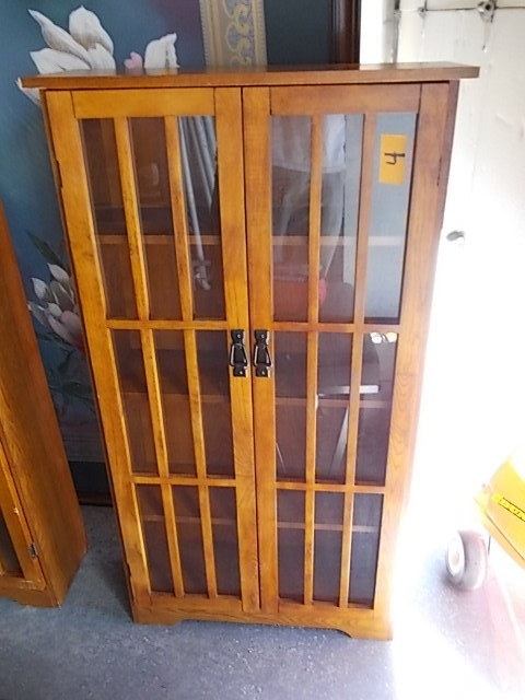 Glass Panel Cabinet With Adjustable Shelves