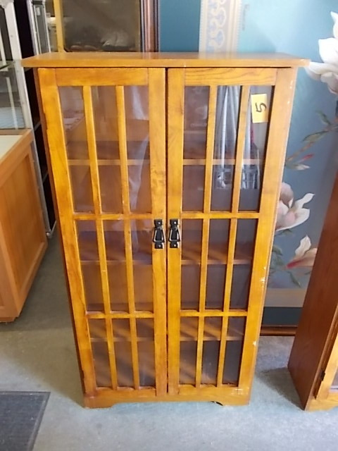 Glass Panel Cabinet With Adjustable Shelves