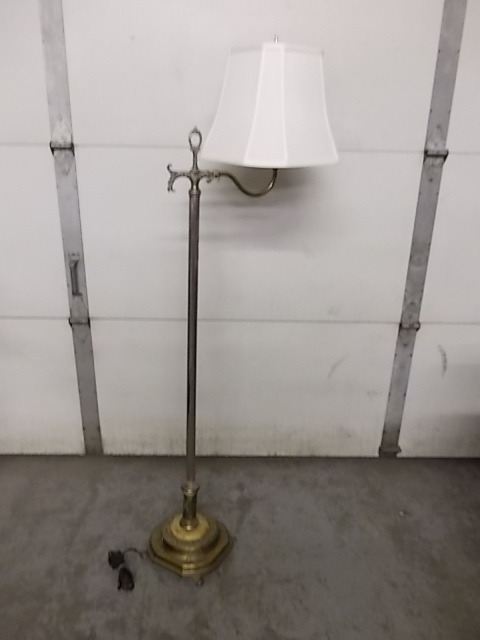 Vintage Brass Floor Lamp With Stone Base & Crossed Arrow Design