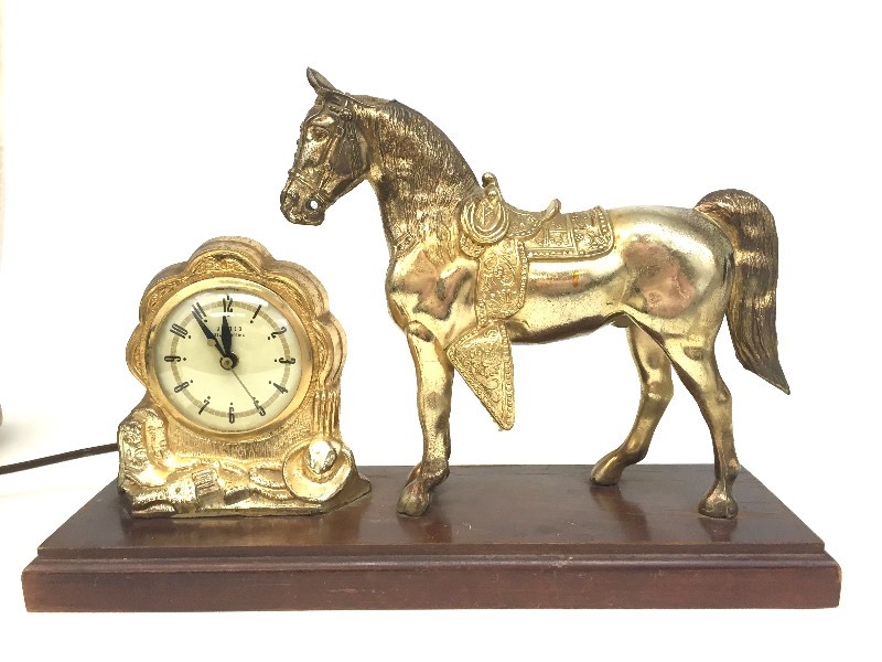 Gilt Horse "Self Starting" Electric Clock United Clock Corp. Brooklyn