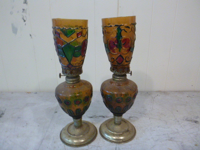 lot 144 image: 2 Glass Oil Lamps