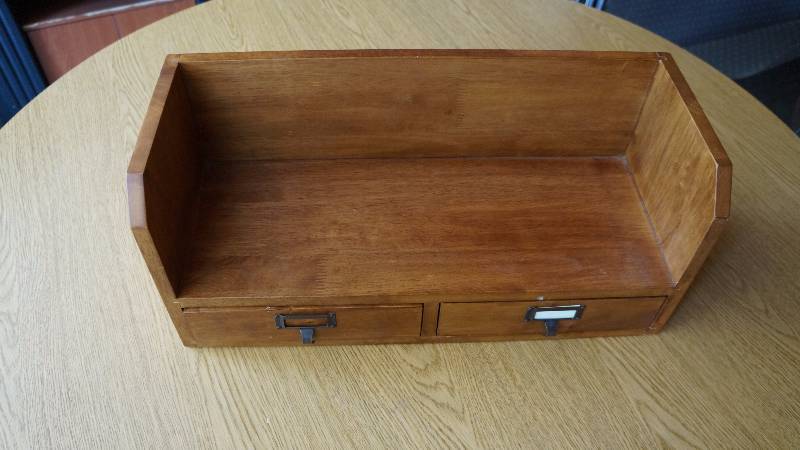 lot 57 image: Vintage Wood Office Desk Organizer with Pull Out Drawers