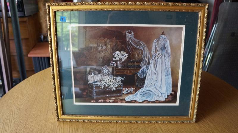 lot 71 image: Home & Garden Party Vintage Wedding Dress Framed Print