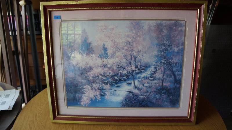 lot 77 image: Gentle Waterfall Wooded Landscape Framed Print
