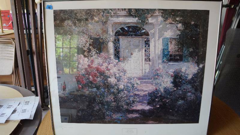 lot 78 image: Doorway and Garden Oil on Canvas Framed Print