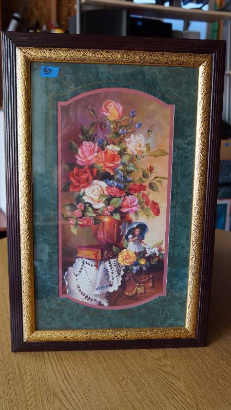 lot 87 image: Home Interiors Floral Arrangement with Hummel Figurine Framed Print