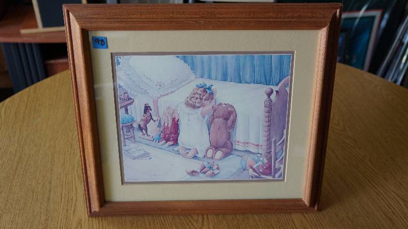 lot 98 image: Children with Toys Praying Bedside Framed Print