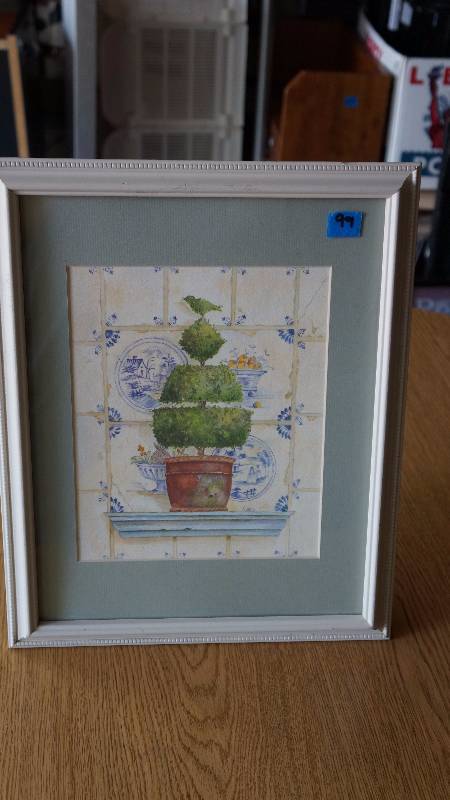 lot 99 image: Topiary Tree with Bird on Top Framed Print