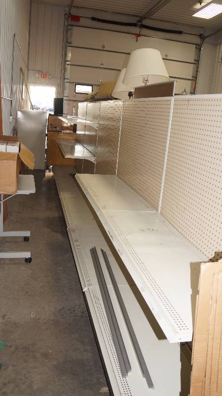 lot 5 image: Metal Retail Shelving with Pegboard Backing