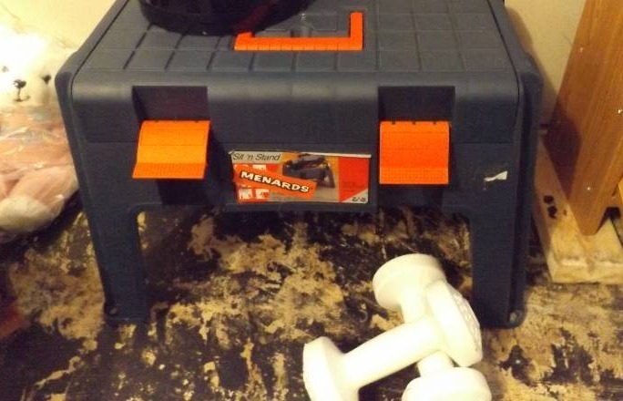 step stool, weights