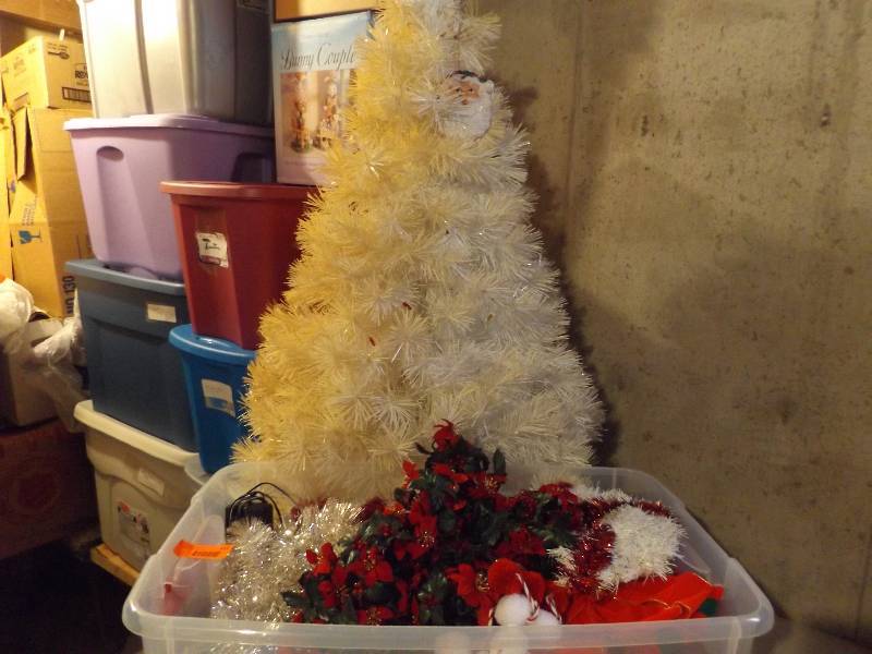 Tote of Christmas Decorations