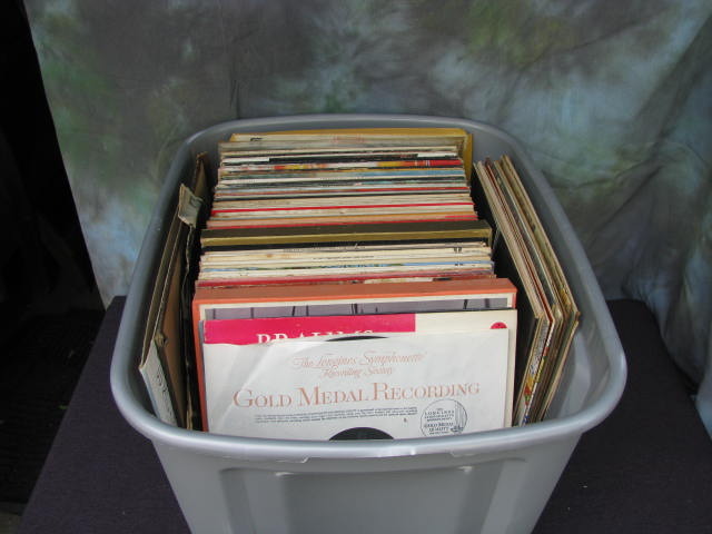 large lot of records in tote