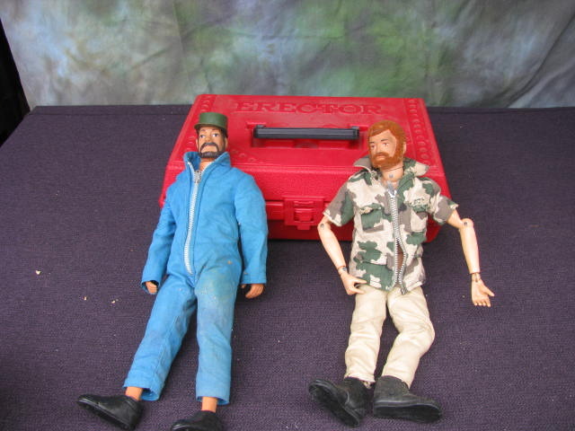 two GI Joes and small erector set