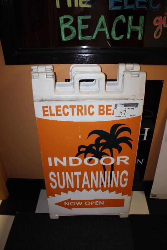 lot 57 image: Lot of (2) Plastic Standing Signs For CommercialBusiness Use 45 x 24.
