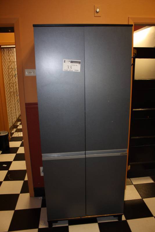lot 33 image: Platinum Pro Organizational Unit wMultiple Shelves & Dual Doors 21 x 31 x 76 Includes Contents.