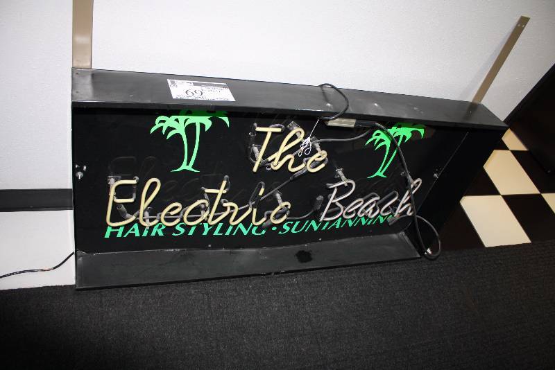lot 69 image: Lot of (3) Electric Beach Neon Signs 48 x25 x 6 23 x 17 Large One Works 2 Small Ones Wires Cut.