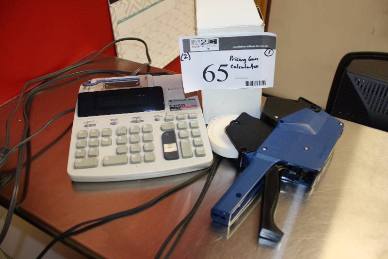 lot 65 image: Lot of (2) Including Dennison Pricing GunLabel Gun Texas Instruments TI-5045SV Calculator wPrinting Capabilty.