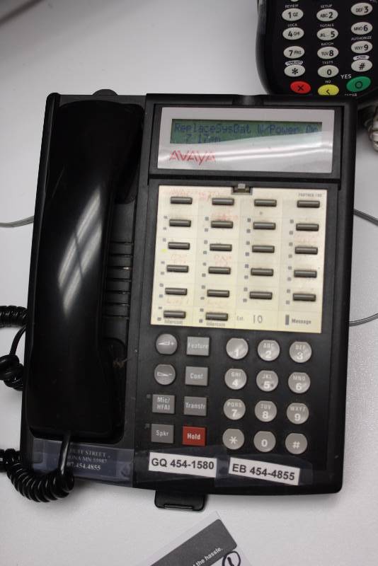lot 75 image: Lot of (2) Avaya Phones wHandset & Multiple Function Buttons With Cords.