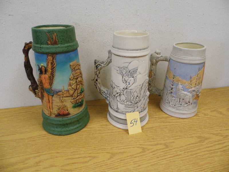 3 Large Native American Steins