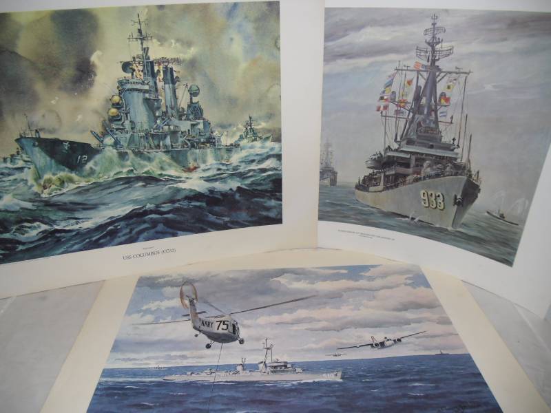 lot 26 image: 3 Large Vintage Prints of US Navy Ships