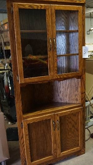 lot 3 image: Wood Corner Shelving Unit