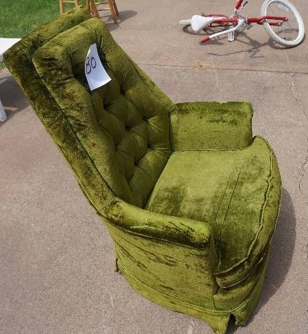 lot 80 image: Green Cloth Swivel Rocking Chair