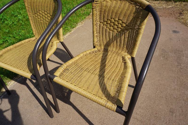 lot 36 image: Set of 2 Metal Framed Wicker SeatBack Patio Chairs