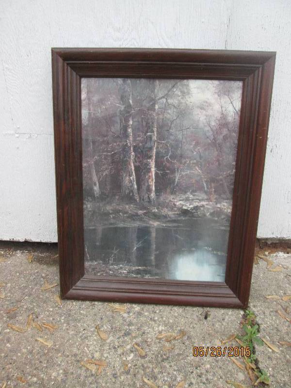 lot 8 image: River bottom scene framed in dark w...