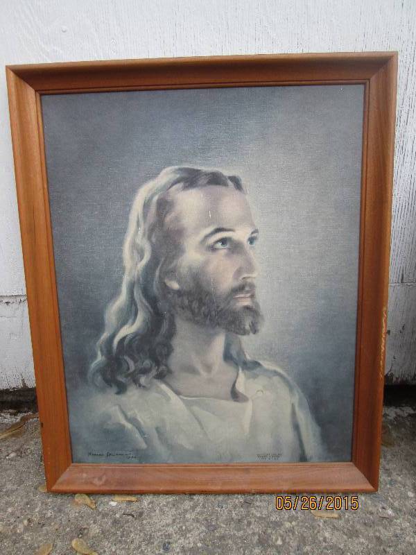 lot 10 image: Vintage print of Jesus. Signed Warn...