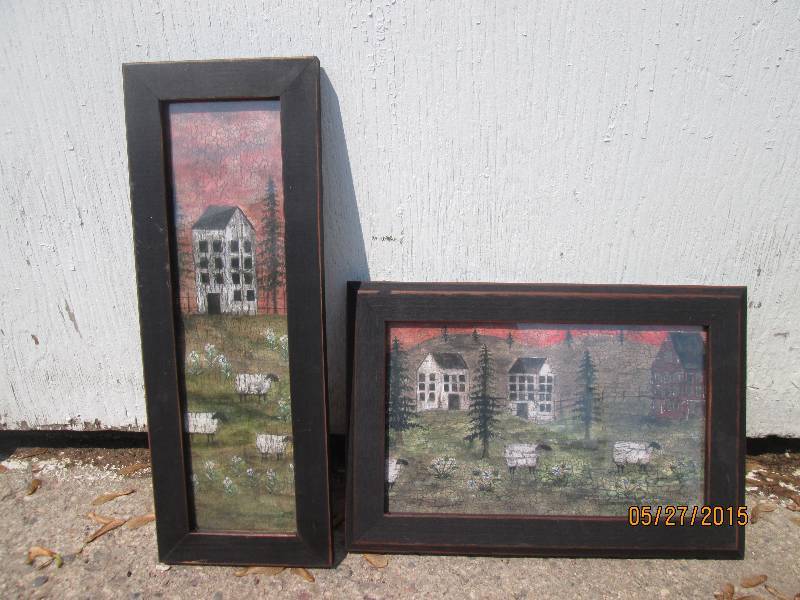 lot 27 image: Nice pair of farm yard prints in bl...