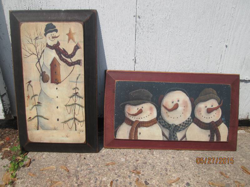 lot 29 image: Matching snowman prints on wood. Pe...