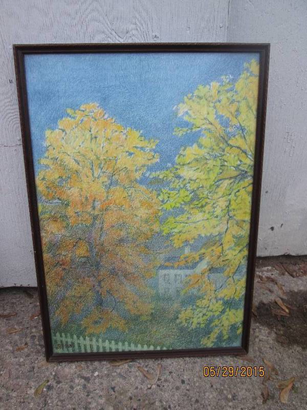 lot 52 image: Country print in a vintage brown fr...