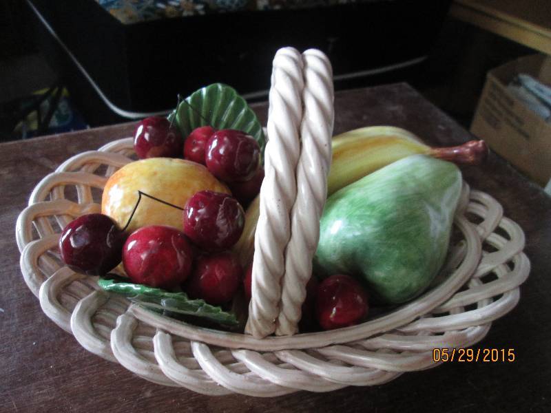 lot 81 image: Fantastic porcelain basket of fruit...