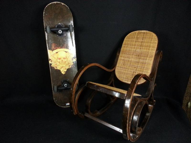 Vintage Skateboard & Vintage Childrens Wicker Rocker