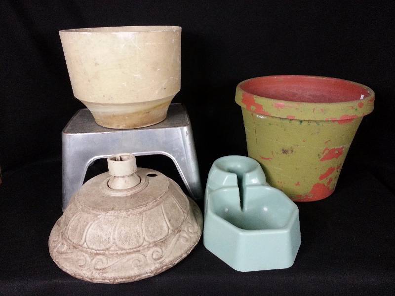 Planters, Step, Kitty Bowl, and Stand