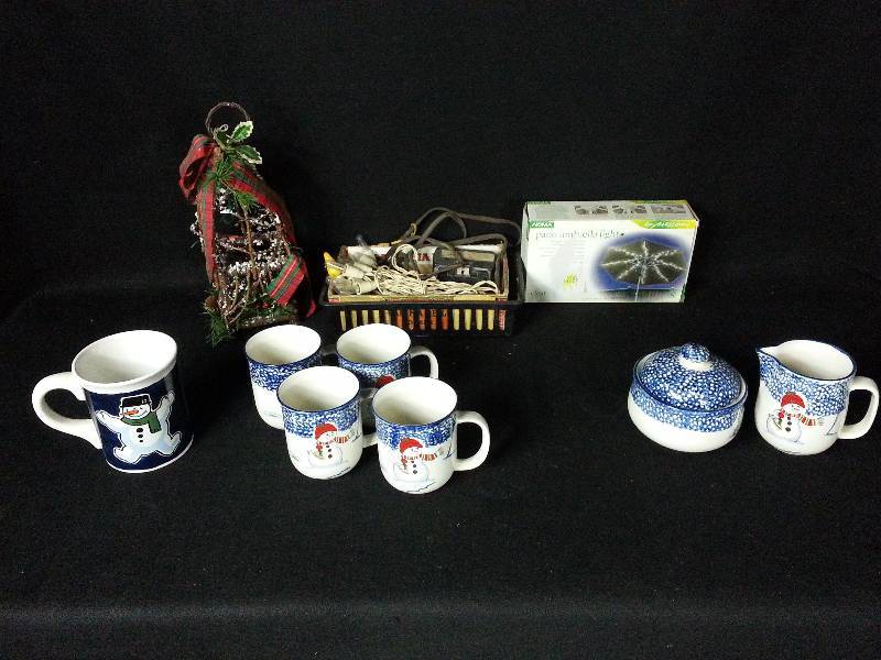 Patio  Holiday Lights, Snowman Mugs, Holiday