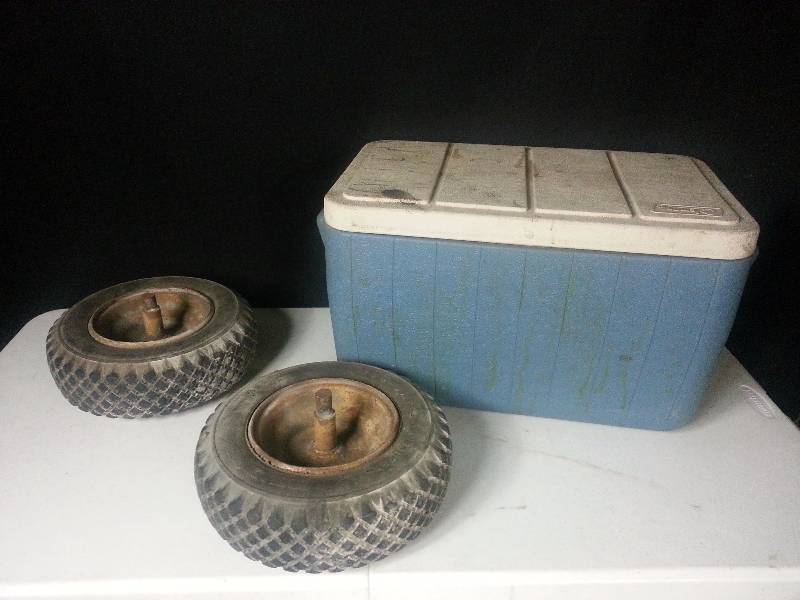 4.10  3.50 Trelleborg Tractor Trailer Tires & Coleman Cooler