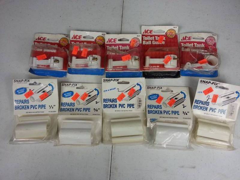 Toilet Tank Ball Guide & Packages of Repairs Broken PVC Pipe