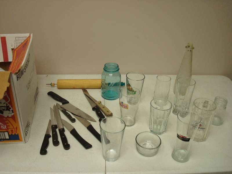 lot 125 image: Lot Of Steak Knives, Beer Glasses