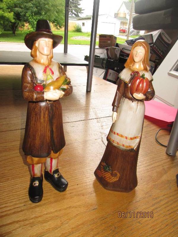 Pair of wooden Pilgrim table top st...