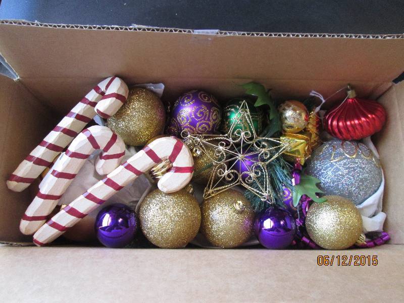 Lot of Christmas tree decorations. ...