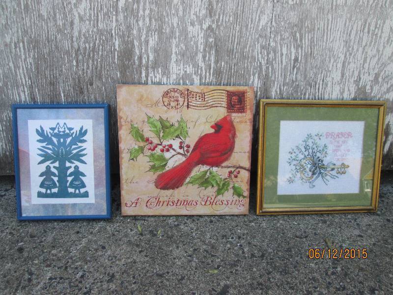 Lot of home made art and a cardinal...