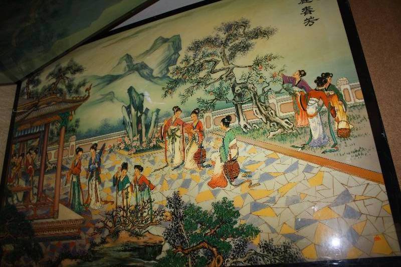 lot 32 image: Lot of (2) Japanse Style Framed Pieces wBlack Frames & Ornate Themes 42 x 62.