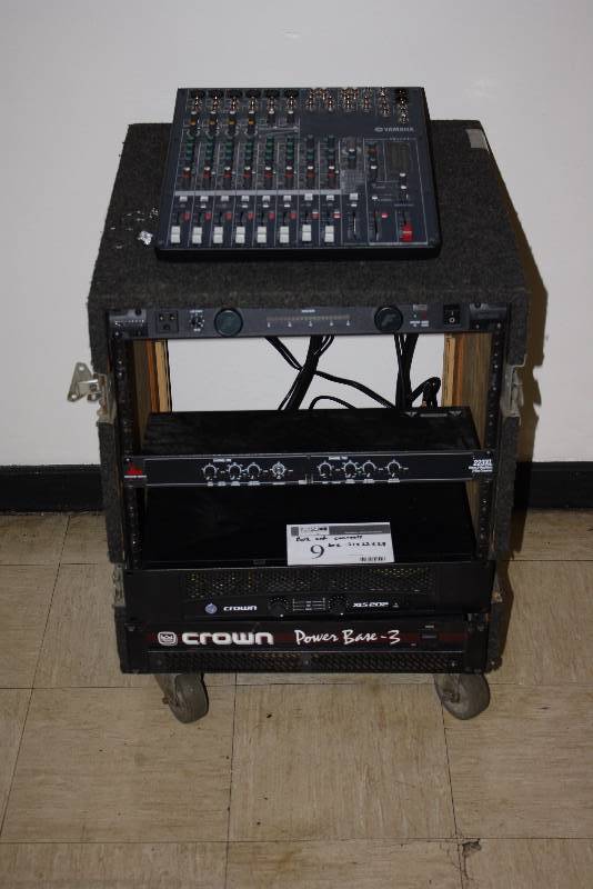 lot 9 image: PA Amplifier System wCart & Cords Crown XLS-202 Amplifier yamaha mixing console model mg124cx Cart Dimensions 21 x 22 x 28.