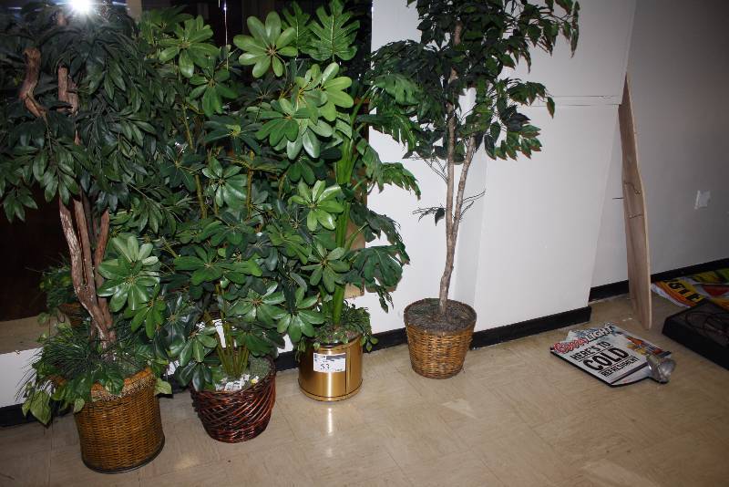 lot 53 image: Lot of (4) Fake Plastic Trees wPots.