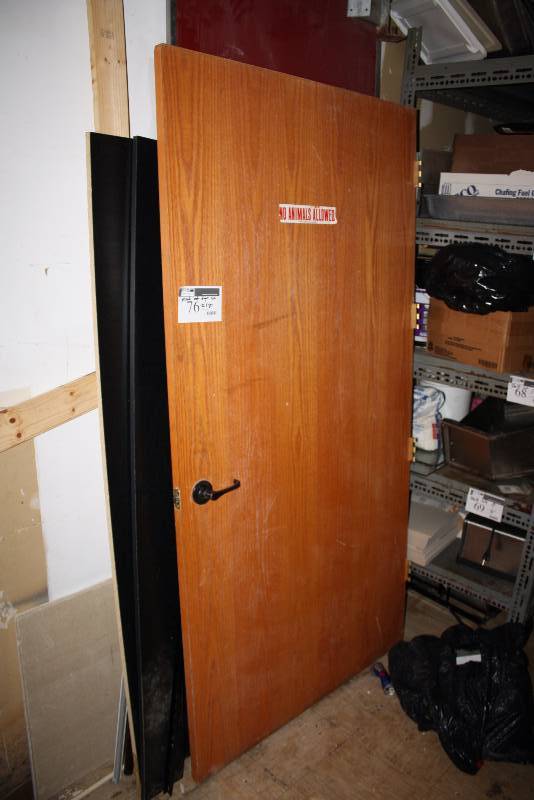 lot 76 image: Wooden Door wHandle Includes Miscellaneous Wood Pieces 42 x 80.
