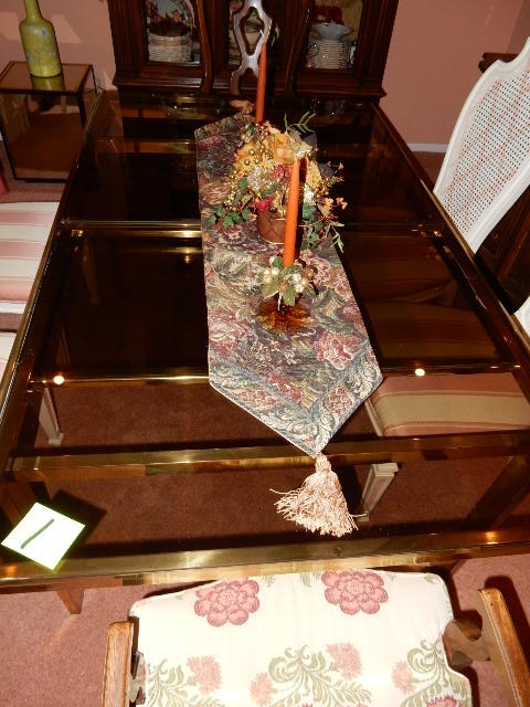 Beautiful Brass and Glass Dining Room table and 6 Chairs