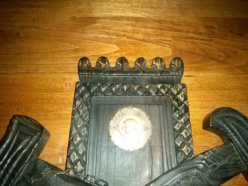 Beautiful Antique Hand Carved Sword Plaque-Very Cool Piece